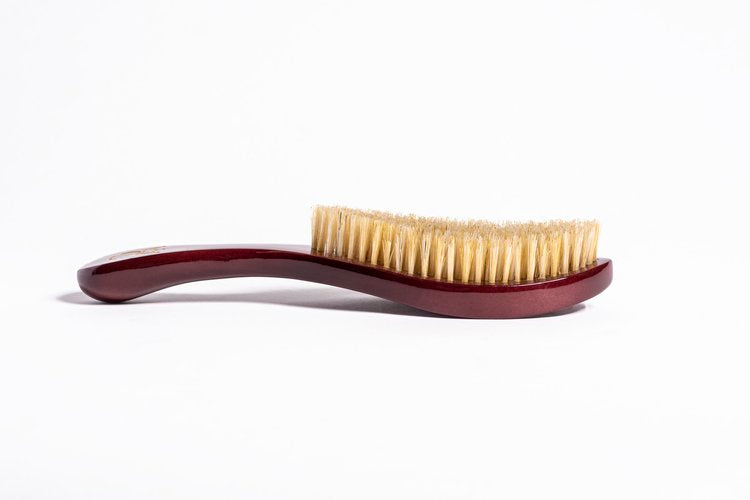 New! Burgundy | Medium-Soft 100% Premium Boar Cream Bristle | Crown OG Wave Brush - Curved Brush King