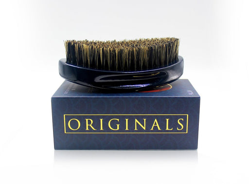 Royal Blue & Engraved Logo | Medium Mixed Boar Bristle | Caesar Original 360 Wave Brush (Crown Quality Products - CQP) - Curved Brush King