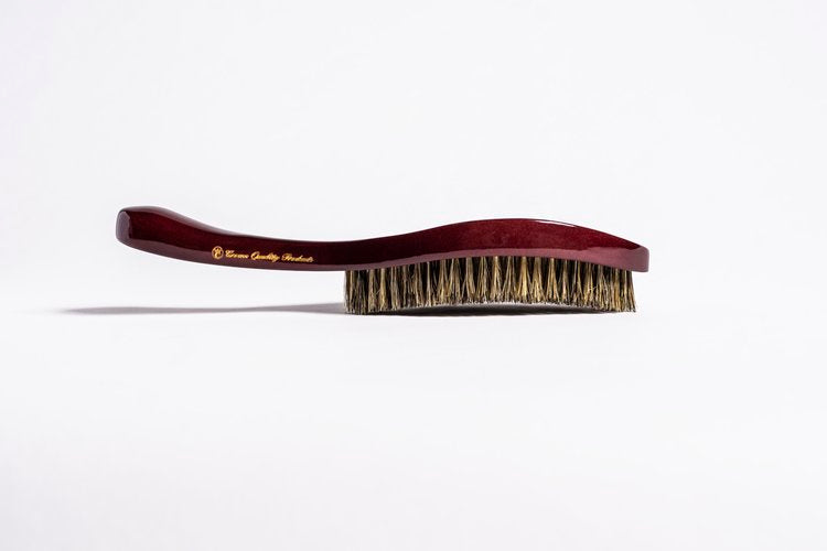 New! Premium Burgundy | Medium-Soft 100% Boar Bristle | Crown Original 360 Wave Brush - Curved Brush King